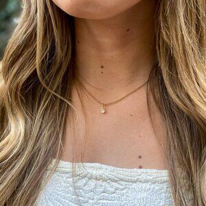 Tiny Cubic Zirconia Charm Pendant Necklace Classic Minimalist Sparkling NWT